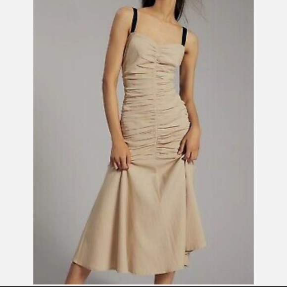 Anthropologie Dresses & Skirts - NWOT ANTHROPOLOGIE SZ 6 ATSU SUMMER RUCHED MIDI DRESS COTTON LINEN